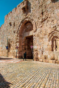 View of the old city wall of jerusalem. zion gate.