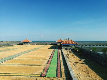 Scenic view of beach against clear blue sky