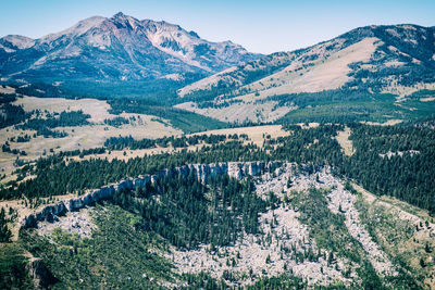 Majestic panoramic view of a mountain range and a ridge in yellowstone national park 