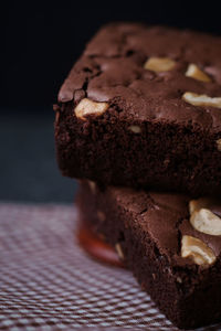 Close-up of chocolate cake on table