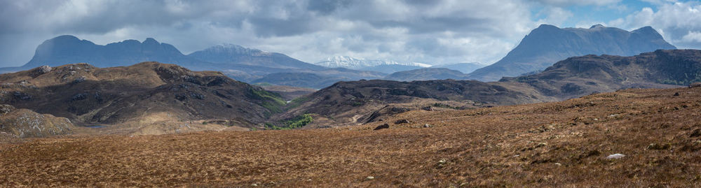 Scenic view of mountains against cloudy sky