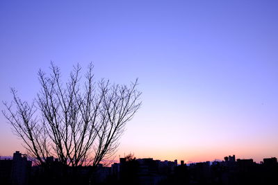 View of buildings against clear sky at sunset