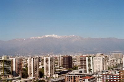 High angle view of buildings against sky
