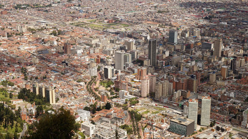 High angle view of city buildings