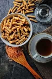 High angle view of coffee on table