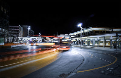 Light trails on city street at night