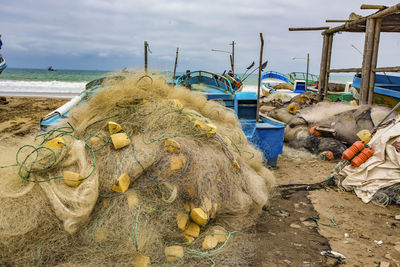 View of fishing net on beach