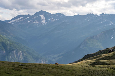 Scenic view of snowcapped mountains against sky