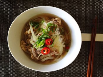 Close-up of rice noodles in bowl