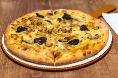 Close-up of pizza on table