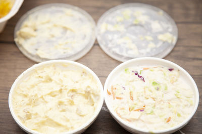 Close-up of food served on table