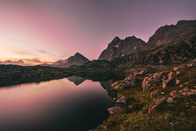 Scenic view of lake against sky during sunset