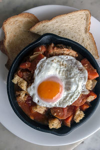 High angle view of breakfast served on table