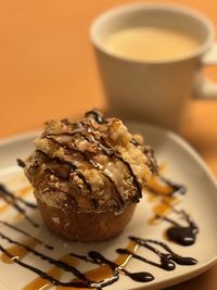 Close-up of dessert in plate on table