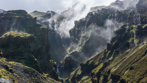 Panoramic view of majestic mountains against sky