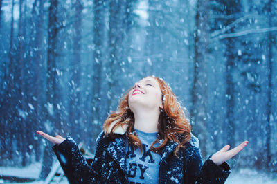 Close-up of woman in snow