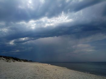 Scenic view of sea against storm clouds