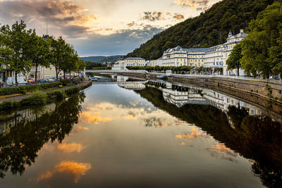 Evening in bad ems on the lahn. view with reflections over the river lahn.