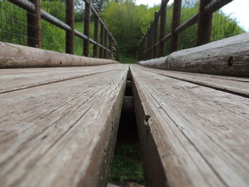 Surface level of wooden footbridge