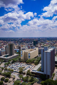 High angle view of cityscape against sky