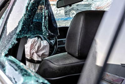 Interior of broken car