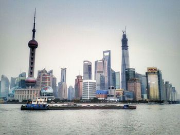 City skyline with river in background