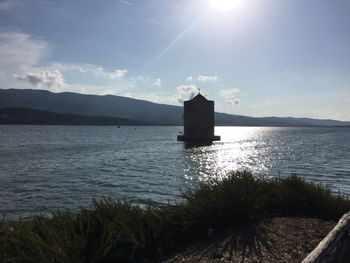 Scenic view of sea against sky on sunny day