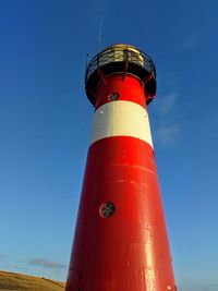 Low angle view of lighthouse against blue sky