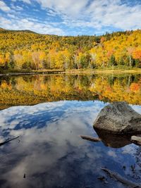 Scenic view of lake against sky during autumn