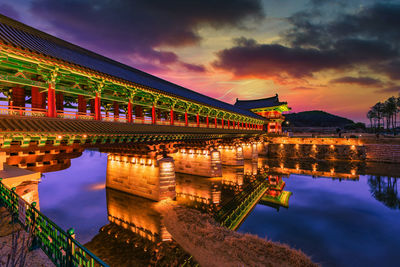 Bridge over river during sunset