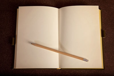 High angle view of pencil and book