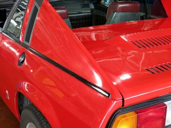 Close-up of red seats in train