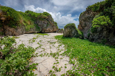 Scenic view of rocks against sky