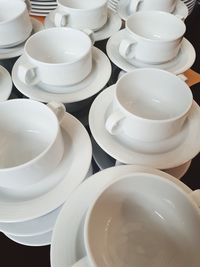 High angle view of empty cups on table