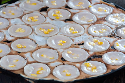 High angle view of breakfast on table