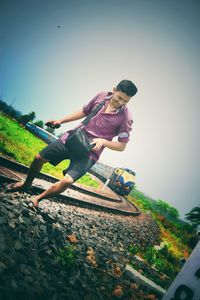 Low angle view of a young woman