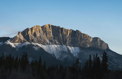 Panoramic view of rocky mountains against clear sky