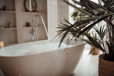 High angle view of bathtub in bathroom