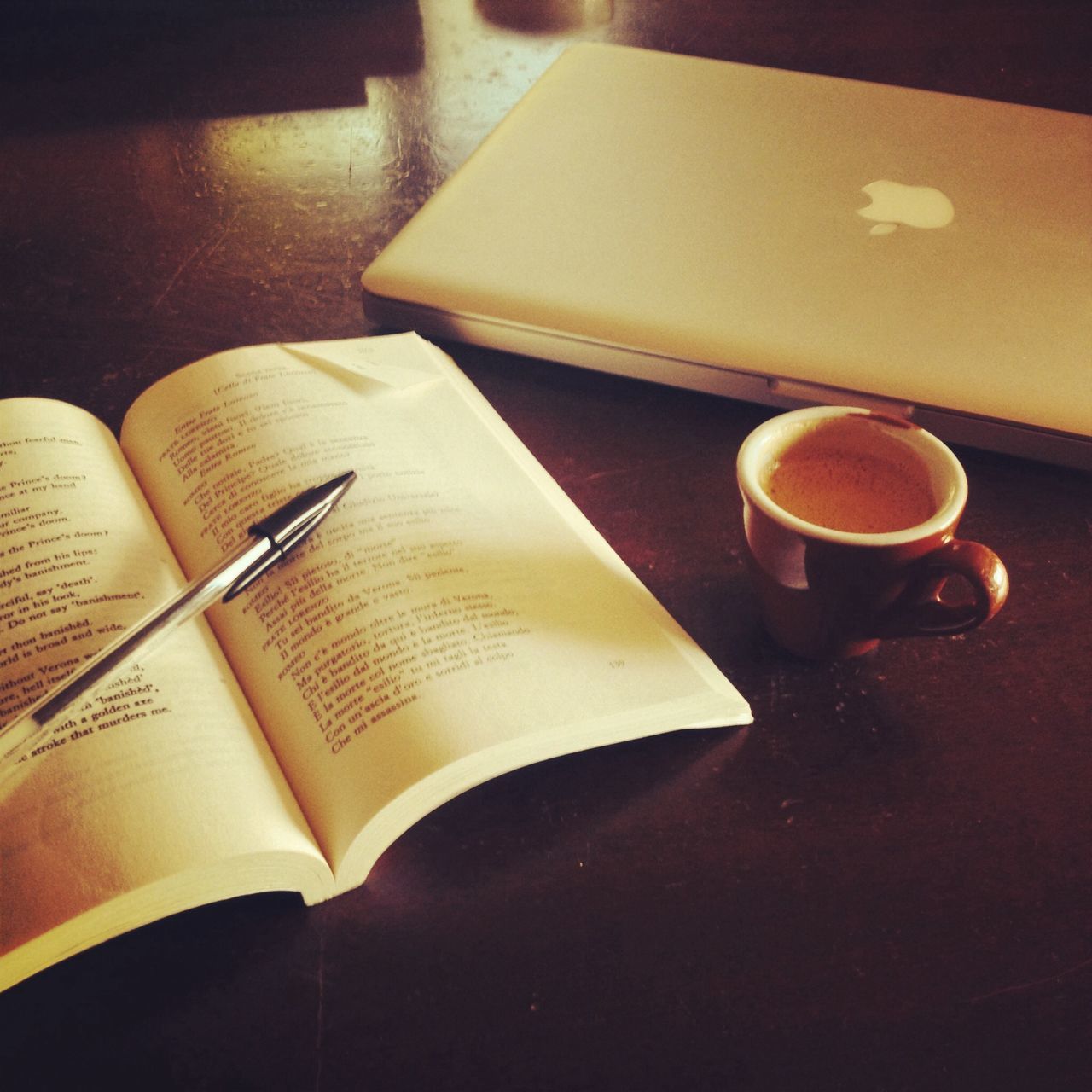 indoors, table, still life, coffee cup, high angle view, book, drink, food and drink, coffee - drink, cup, paper, refreshment, close-up, coffee, education, pen, no people, spoon, communication, saucer