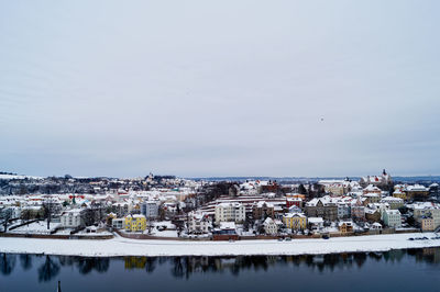 Meissen town by elbe river against sky