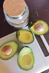 High angle view of fruits in plate on table