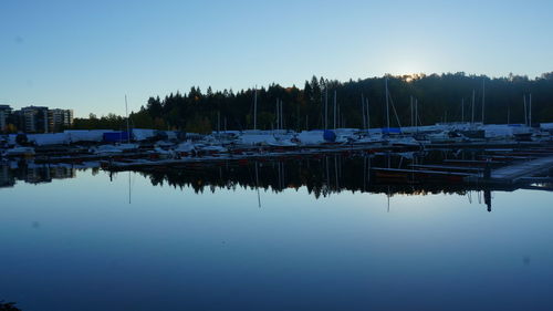 View of boats in calm lake