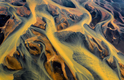 Colorful glacier rivers on the south coast of iceland with black sand