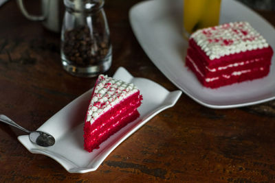 High angle view of cake on table