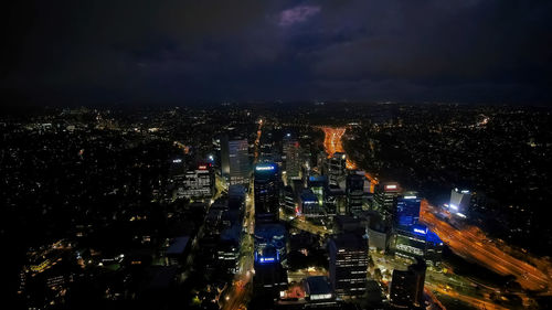 High angle view of illuminated cityscape against sky at night,sydney,australia