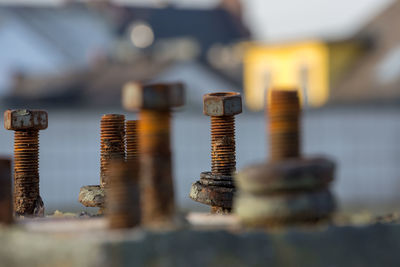 Close-up of rusty nails