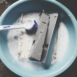 High angle view of water on plate