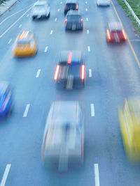 High angle view of traffic on street in city at night