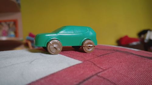 Close-up of toy car on table