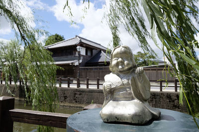 Low angle view of statue against building